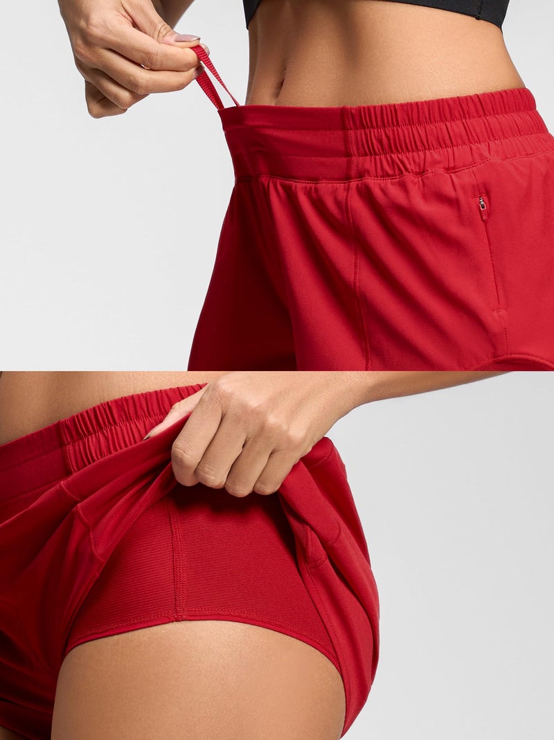 MCEDAR Women's Running Shorts Low Waisted 2.5"ï¼ŒLightweight Active Workout Quick Dry Gym Athletic Sports Shorts Zip Pocket Red,6/S - Image 2