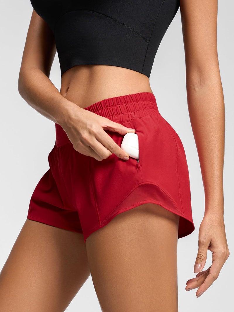 MCEDAR Women's Running Shorts Low Waisted 2.5"ï¼ŒLightweight Active Workout Quick Dry Gym Athletic Sports Shorts Zip Pocket Red,6/S - Image 3