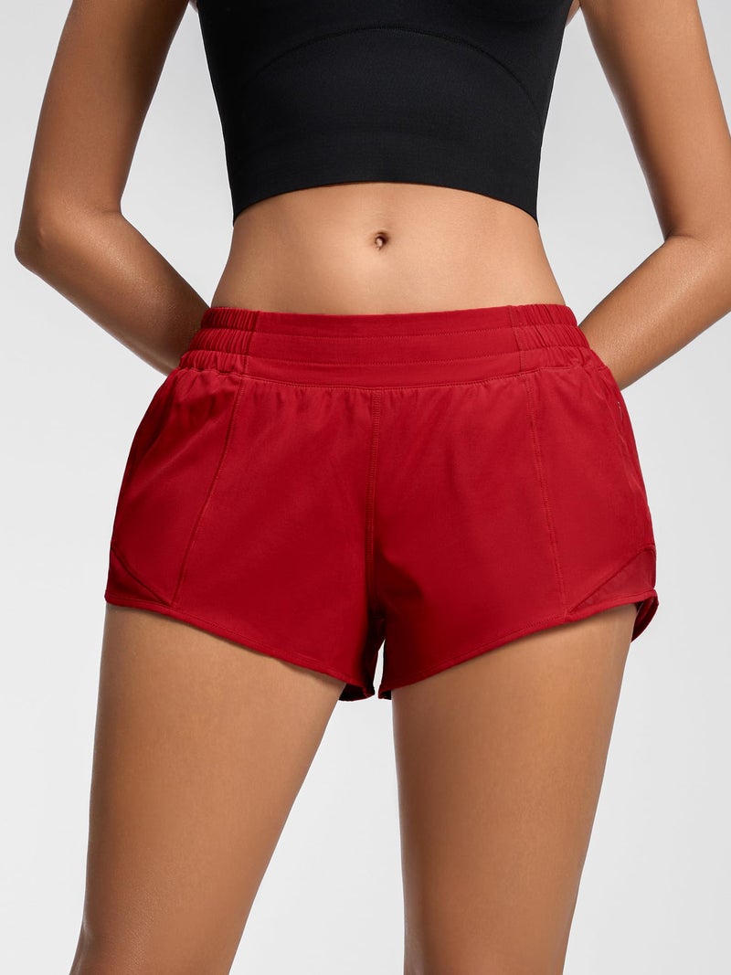 MCEDAR Women's Running Shorts Low Waisted 2.5"ï¼ŒLightweight Active Workout Quick Dry Gym Athletic Sports Shorts Zip Pocket Red,6/S - Image 4