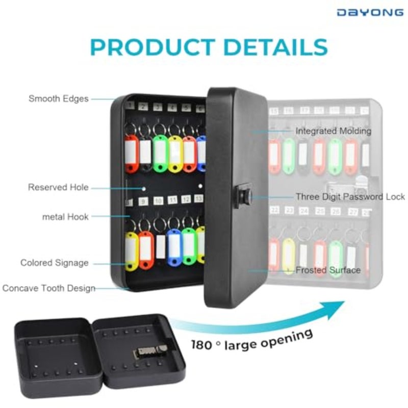 DAYONG Steel Key Box, Key Cabinet Wall Mount with Code and Key Tags, Keys Storage Lock Box for Indoor Outdoor-28 Keys Capacity. K-1-28 - Image 3