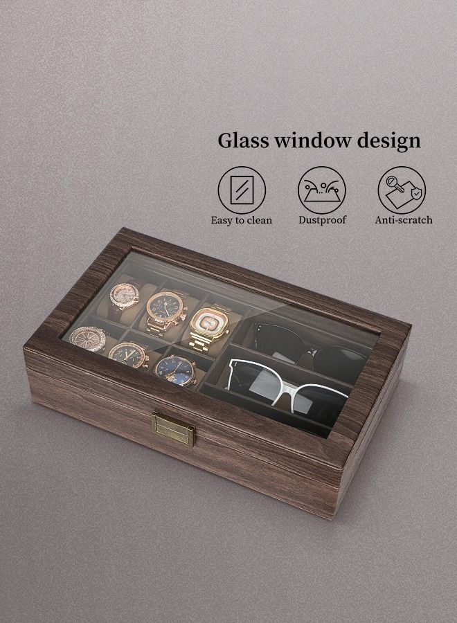 HomarKet 9-Slot Watch Glasses Box Watch Case Jewelry Box Gift Holder Jewelry Display Box Case Drawer Sunglasses Storage Earrings Storage Organizer for Men (Brown) - Image 3