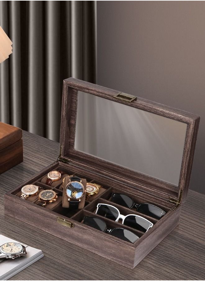 9-Slot Watch Glasses Box Watch Case Jewelry Box Gift Holder Jewelry Display Box Case Drawer Sunglasses Storage Earrings Storage Organizer for Men (Brown) - pzsku/ZFC236BBE35099C15EBF4Z/45/_/1688375026/60f06177-0f63-4a4e-b263-5545b306e9b1