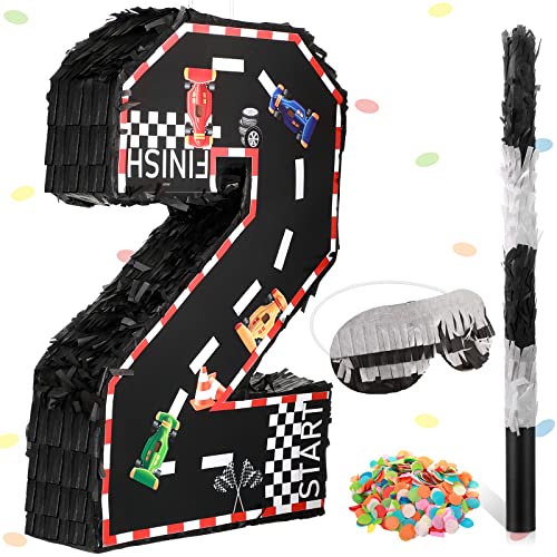 Sratte Race Car Number Piata Small Racing Piata with Blindfold Bat and Confetti for Boy Race Car Themed Birthday Anniversary Celebration Party Supplies 161 x 106 x 3 Inch number 2 - Image 1