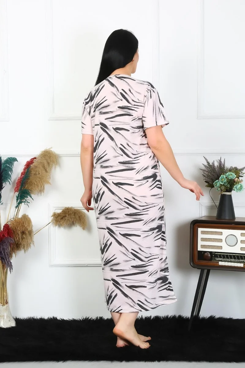 Akbeniz Women's Plus Size Short Sleeve Cream Mother Nightgown 1371