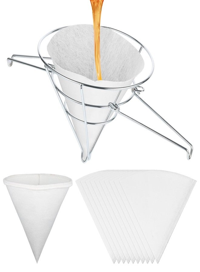 Hlimior 12 Pcs Maple Syrup Filter Set Includes 9.4 Inch Deep Stainless Steel Fryer Oil Filter Stand 1 Heavy Duty Maple Syrup Filter 10 Pre Filters Cones for Maple Syrup Making Supplies - Image 1