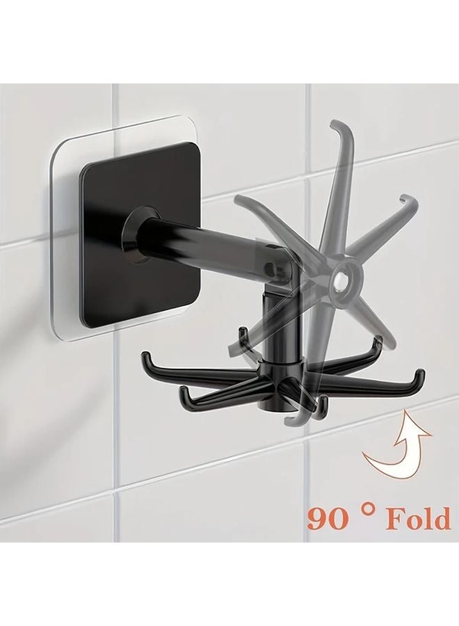 360 Rotating Foldable Wall Hook Rack No Drill Adhesive Black Multi Functional Storage - Image 5