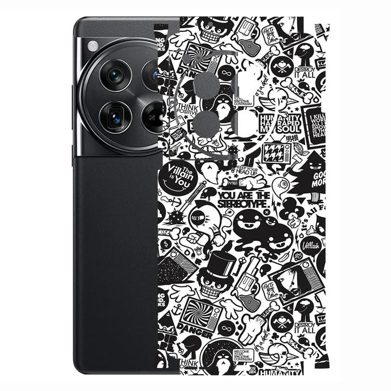 AtOdds - Full Body Back Screen Guard Protector Film - Lamination Wrap Skin Sticker for OnePlus 12 (5G) | Scratchproof Matte Finish (Design -B&W Graffiti) - Image 1