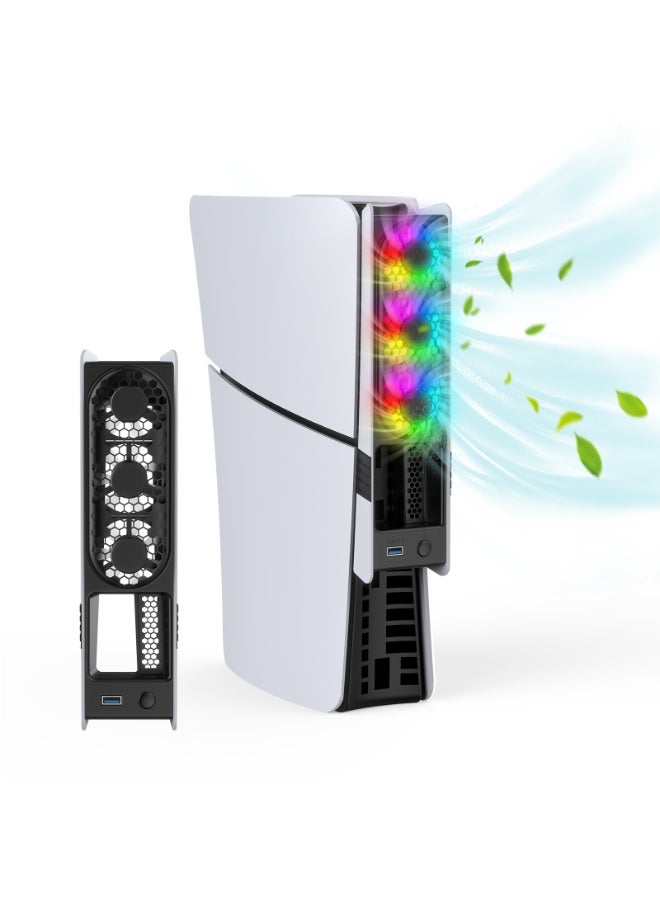 JYS Universal Cooling Fan for PS5 Pro/Slim – Smart Temperature Control, Rear-Mounted Turbo Fan with RGB Lights, Three-Speed Adjustable Cooling System for Digital & Disc Edition (White & Black) - Image 1