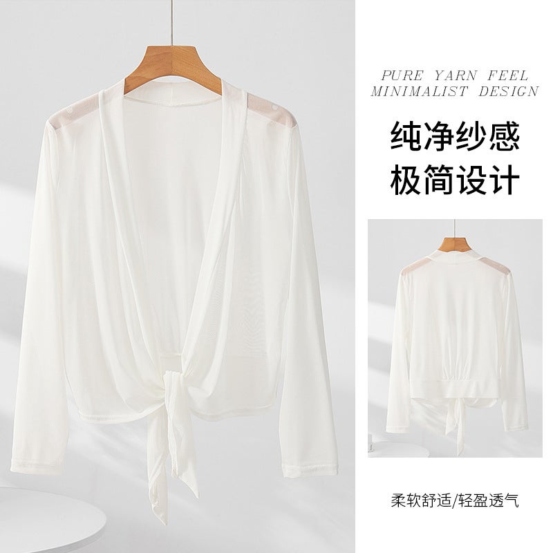 Spring, Summer and Autumn Large Size Mesh Cardigan Small Shawl Long-Sleeved Versatile Sun Protection Thin Jacket Air-Conditioned Shirt Western Style Top for Women - Image 3