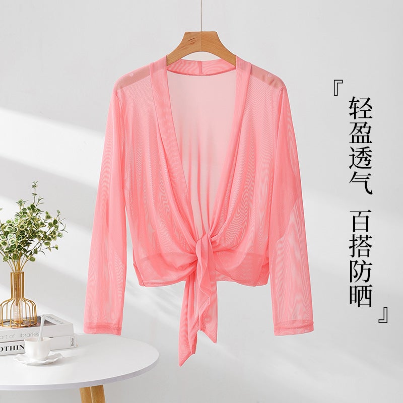 Spring, Summer and Autumn Large Size Mesh Cardigan Small Shawl Long-Sleeved Versatile Sun Protection Thin Jacket Air-Conditioned Shirt Western Style Top for Women - Image 2