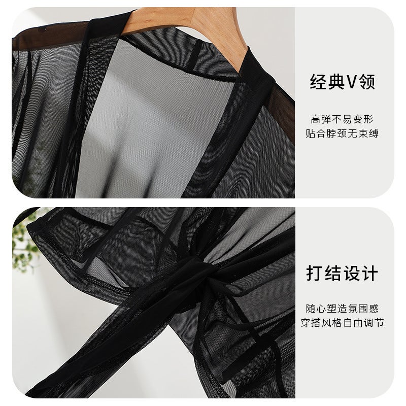 Spring, Summer and Autumn Large Size Mesh Cardigan Small Shawl Long-Sleeved Versatile Sun Protection Thin Jacket Air-Conditioned Shirt Western Style Top for Women - Image 4