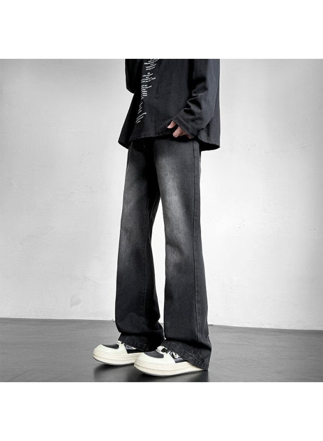 Homlean American Vintage Washed Denim Jeans Summer Men's Fashion Loose Straight Micro Flare Casual Pants Ss99 Black Gray 3XL - Image 2