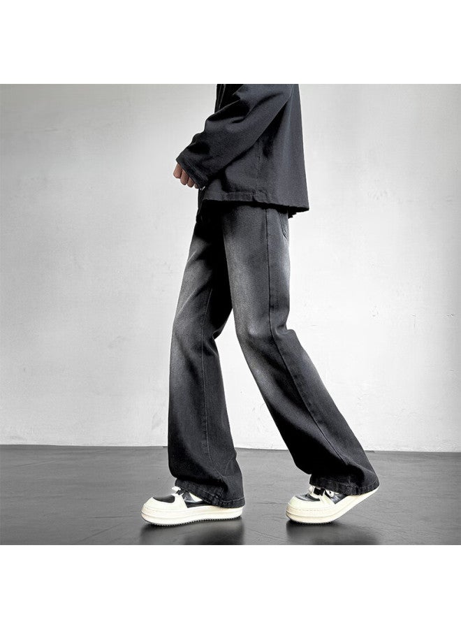Homlean American Vintage Washed Denim Jeans Summer Men's Fashion Loose Straight Micro Flare Casual Pants Ss99 Black Gray 3XL - Image 4