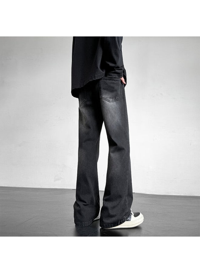 Homlean American Vintage Washed Denim Jeans Summer Men's Fashion Loose Straight Micro Flare Casual Pants Ss99 Black Gray 3XL - Image 5