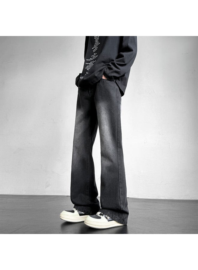 Homlean American Vintage Washed Denim Jeans Summer Men's Fashion Loose Straight Micro Flare Casual Pants Ss99 Black Gray 3XL - Image 3