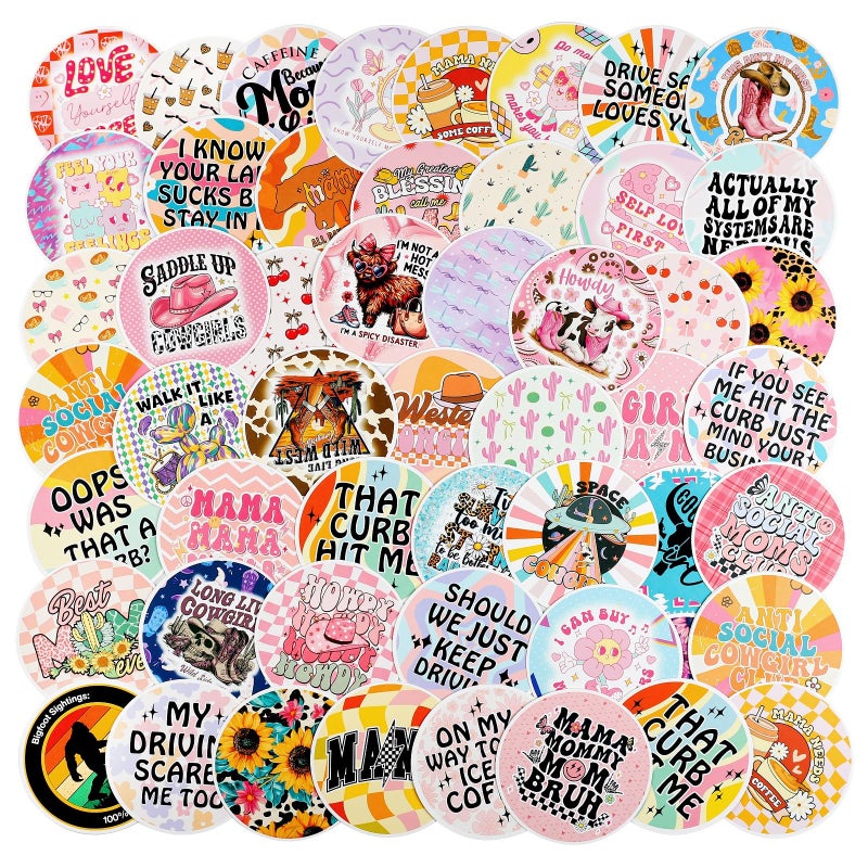 MUBYOK M506 3inch 100pcs Car Freshies Cardstock Cutouts Round for Circles Silicone Molds & Aroma Beads Accessories Supplies, Funny Quote, Western, Mama,Pink bow,Drive - Image 1