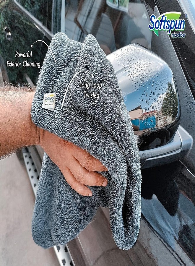 SOFTSPUN Microfiber Cloth for Car 1600 GSM 40x60 cms 1 Pcs Aqua Blue & Grey Twisted Loop Super Absorbent Towel - Edgeless Design with Plush Pile and Lint Free Cloth for Drying and Detailing. - Image 5