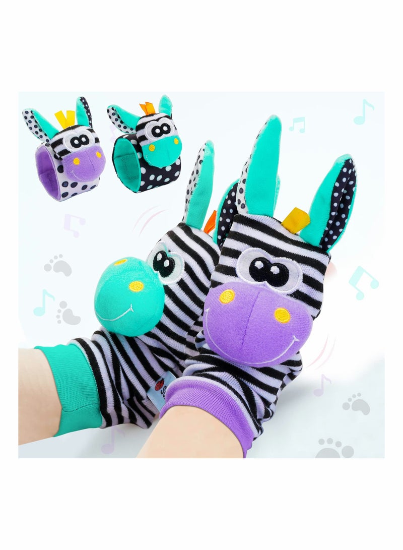 SYOSI Baby Wrist and Ankle Rattles Toys Soft Newborn Foot Finder Sock Set Hand and Feet Rattles for Babies Sensory Developmental Arm Wristband Rattle Strap Toy for 0 - 12 Months Infant Gift - Image 1