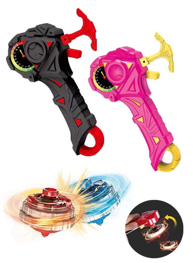 Lemon 2 Pcs Gyro Battling Top Burst Blade Gyro Toy Battle Launcher with Custom Launcher Handle (Black and Pink) - Image 1