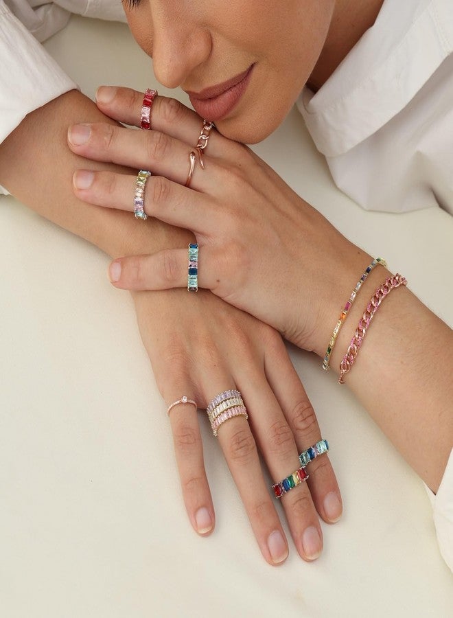 AFFY Set of 3 Pastel Rainbow Baguette Band Ring Anniversary Eternity Band Cubic Zirconia Crystal Wedding Cocktail Fashion Luxury Jewelry for Women - Image 4