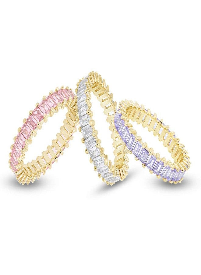 AFFY Set of 3 Pastel Rainbow Baguette Band Ring Anniversary Eternity Band Cubic Zirconia Crystal Wedding Cocktail Fashion Luxury Jewelry for Women - Image 1