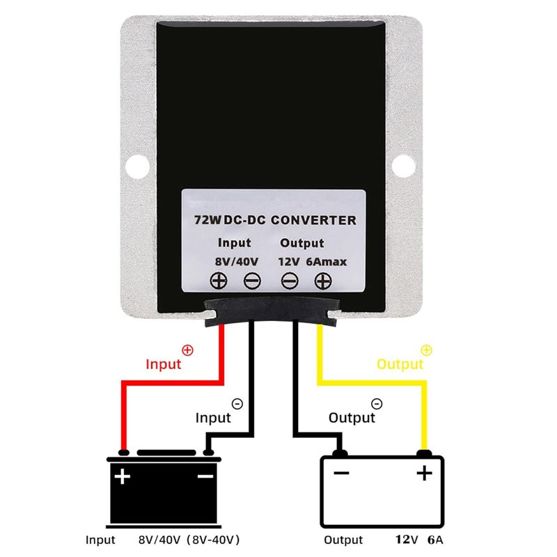 MGGi محول DC 8V-40V إلى 12V 6A 72W، محول رفع وخفض منظم الجهد، محول طاقة معزز للجهد، محول مقاوم للماء مخفض للجهد لعربة الغولف والنادي والشاحنة والمركبة - Image 3
