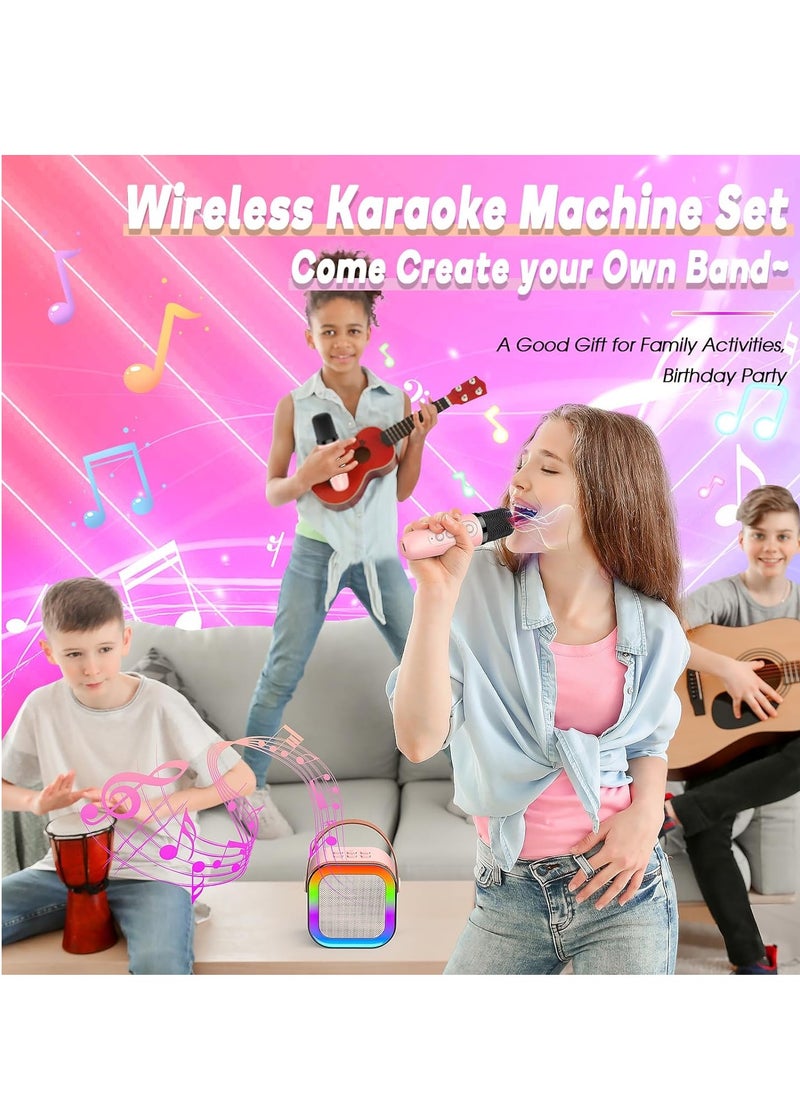 LIVVY Mini Karaoke Machine for Kids Girls,Toys Birthday Gifts for Ages 4 5 6 7 8+ Year Old,Protable Bluetooth Speaker with 2 Wireless Microphone for Singing Party Outdoor Play (Pink)  - Image 3