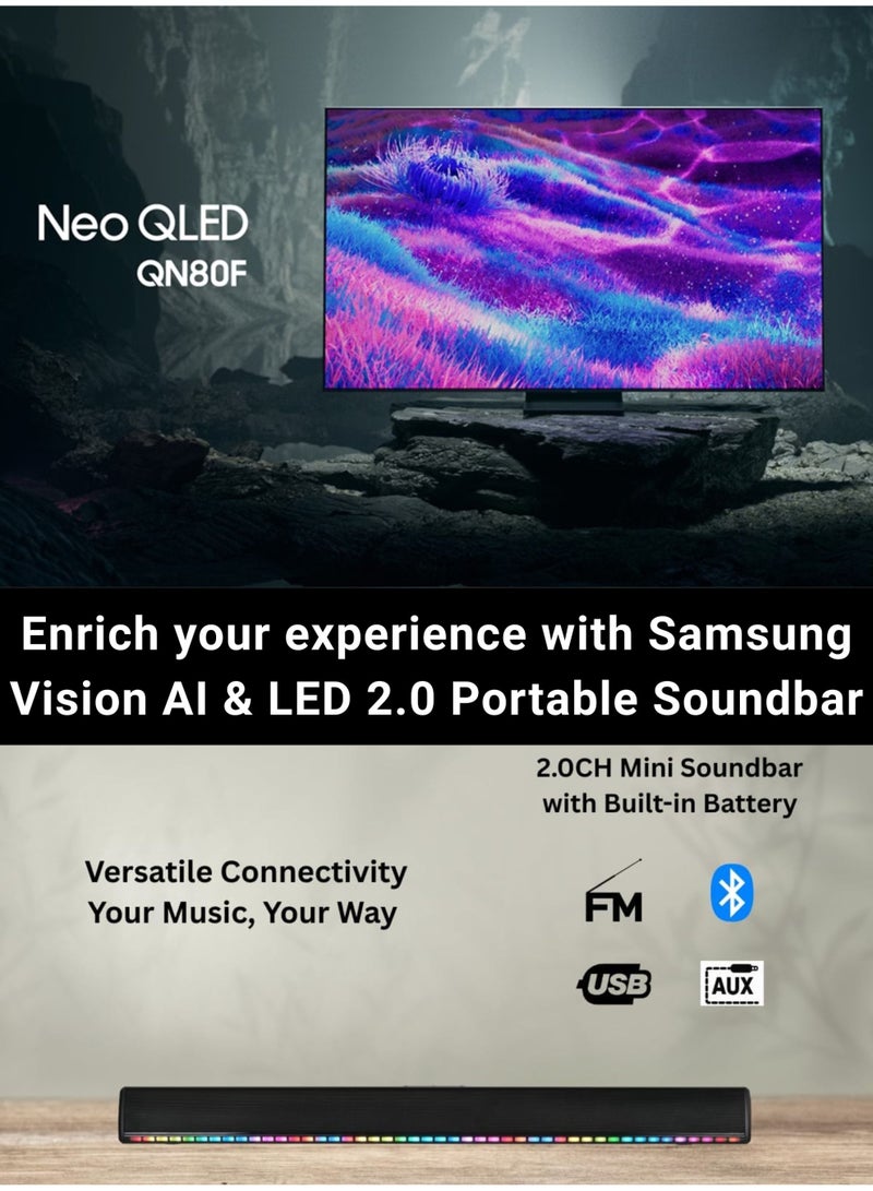 Samsung 100 Inch Neo QLED QN80F 4K, Samsung Vision AI Smart TV (2025 - UAE Version) + 4.0 Channel Portable Soundbar With Built In Battery & LED Lights | Tizen Smart TV - 100Hz (Up to 144Hz), Color Booster Pro, 360 Audio, Speaker Type 4.0 CH - 100QN80F+SOUNDBAR Black - Image 3