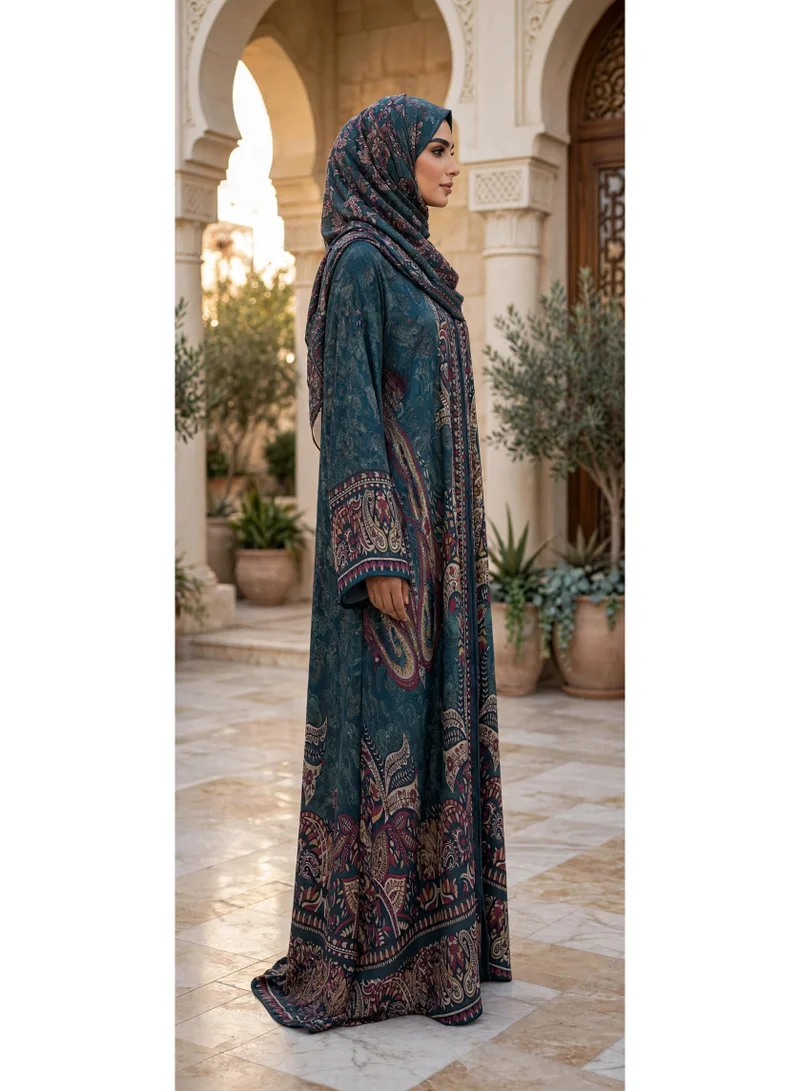 Ikkxa  Heritage Paisley Printed Open Front Flared Abaya for Women | Best Price UAE
