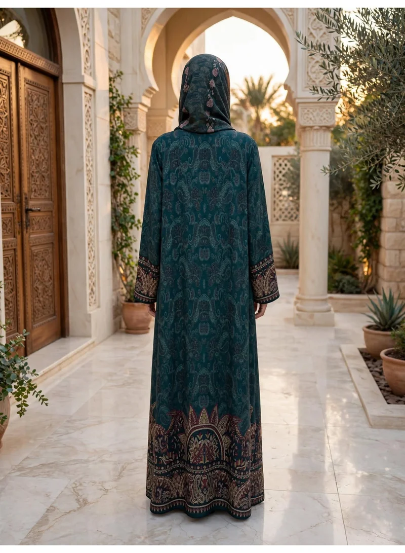 Ikkxa  Heritage Paisley Printed Open Front Flared Abaya for Women | Best Price UAE