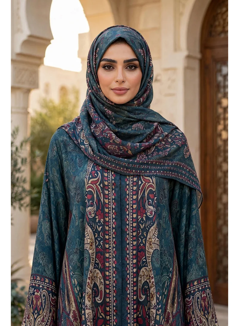 Ikkxa  Heritage Paisley Printed Open Front Flared Abaya for Women | Best Price UAE