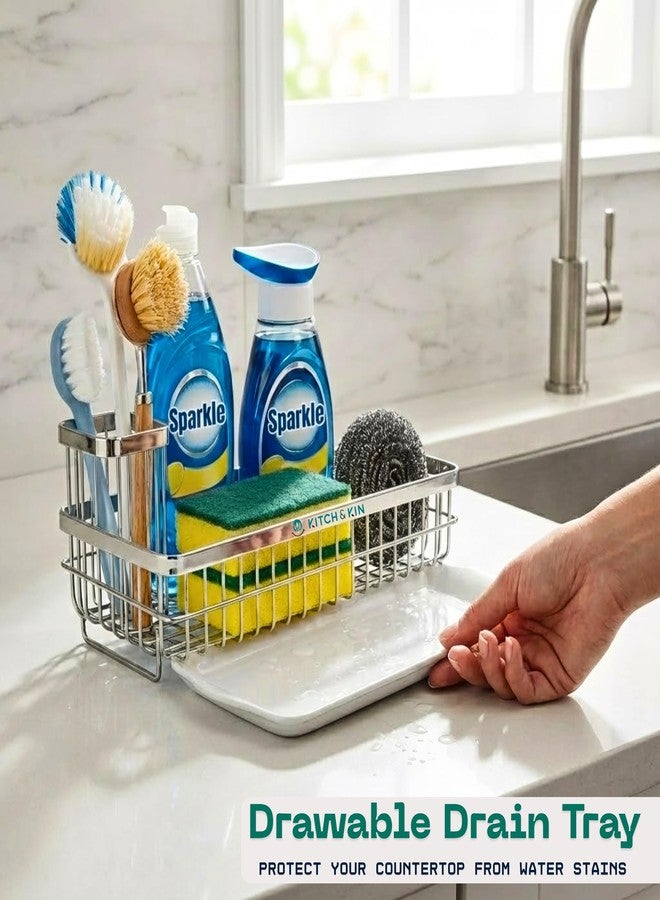 KITCH & KIN Sink Organizer for Kitchen Basin | Stainless Steel Sink & Washroom Organizer With Drain Tray | Wall Mounted Soap Stand & Sponge Holder | kitchen sink organizer rack - Image 3