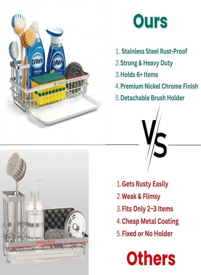 KITCH & KIN Sink Organizer for Kitchen Basin | Stainless Steel Sink & Washroom Organizer With Drain Tray | Wall Mounted Soap Stand & Sponge Holder | kitchen sink organizer rack - Image 5