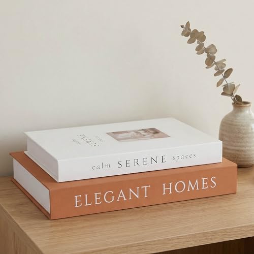 MAOBUYOU Decorative Books Set of 2, Faux Books Storage Box, Modern Home Decor for Coffee Table, Bookshelf, Mantel (Brown-Beige) - Image 1