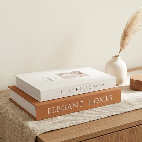MAOBUYOU Decorative Books Set of 2, Faux Books Storage Box, Modern Home Decor for Coffee Table, Bookshelf, Mantel (Brown-Beige) - Image 4