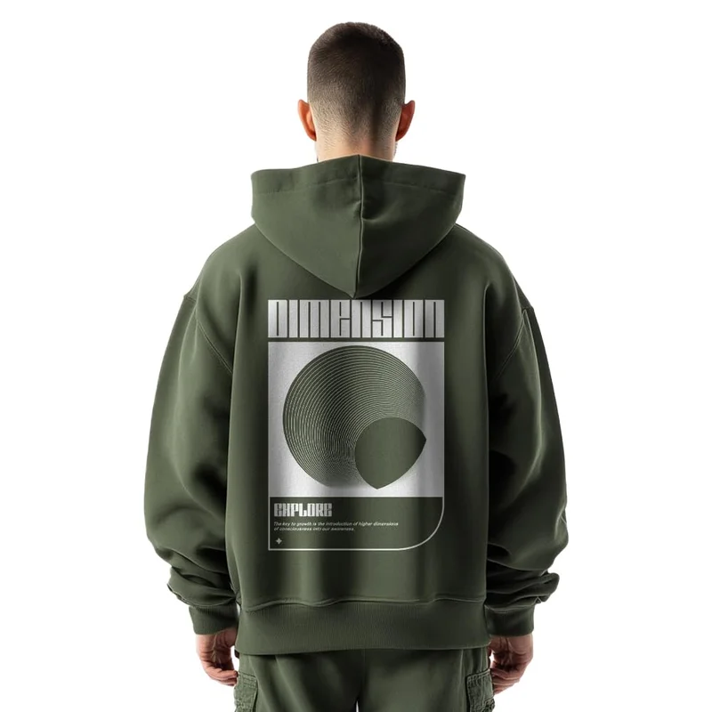 NOBERO هودي عصري واسع للرجال بلون الزيتون الأخضر