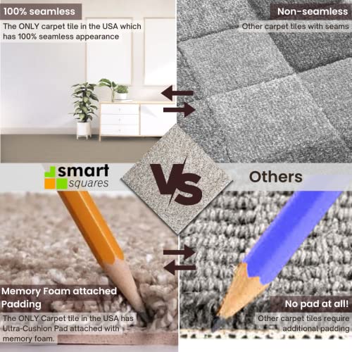 SMART SQUARES THE SIMPLE FLOORING SOLUTION Smart Squares in A Snap Premium Made in The USA Carpet Tiles 18x18 Inch, Soft Padded, Seamless Appearance, Peel and Stick for Easy DIY Installation (10 Tiles - 22.5 Sq Ft, 956 Bayside) - Image 4