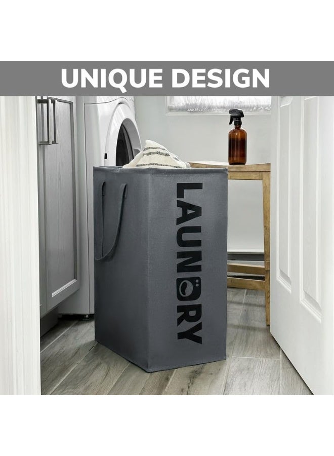 ZOOMEE 2-Pack Large Collapsible Laundry Baskets with Handles, 75L Tall Foldable Cloth Hampers for Clothes & Toys, Grey - Image 4
