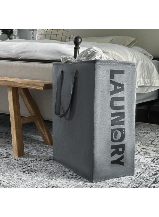 ZOOMEE 2-Pack Large Collapsible Laundry Baskets with Handles, 75L Tall Foldable Cloth Hampers for Clothes & Toys, Grey - Image 5