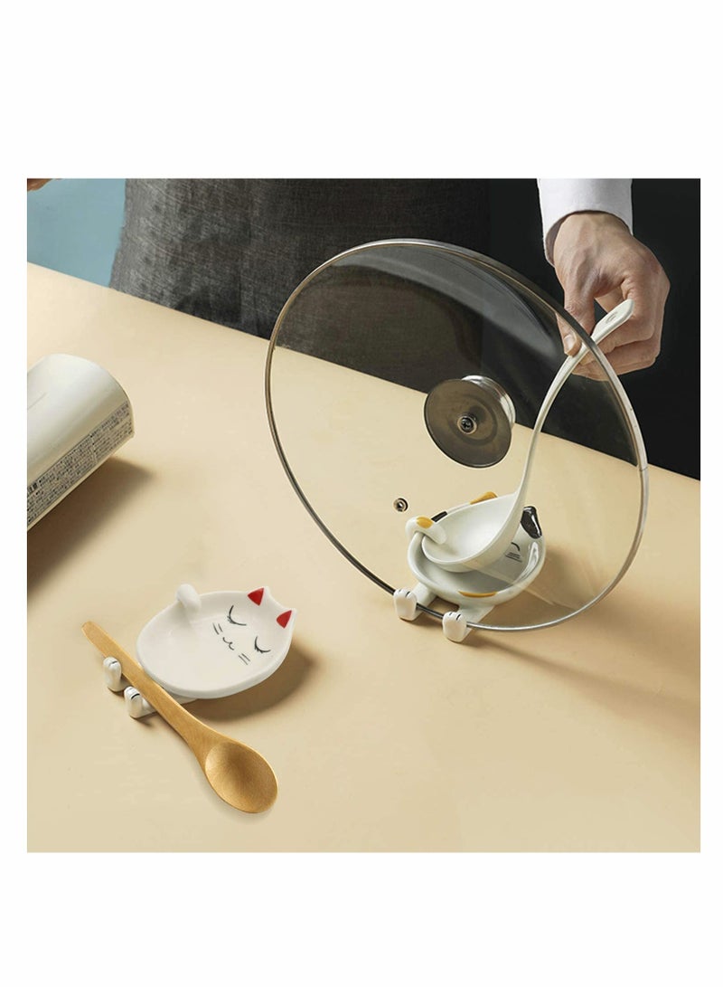 Excefore Spoon Rest for Kitchen, Ceramic Cute Cat Spoon Holder for Cooking, Counter, Stove Top, Utensil Holder, Coffee Spoon Rest, Kitchen Decor, Cute Novelty Gift for Cat Lover - Image 3