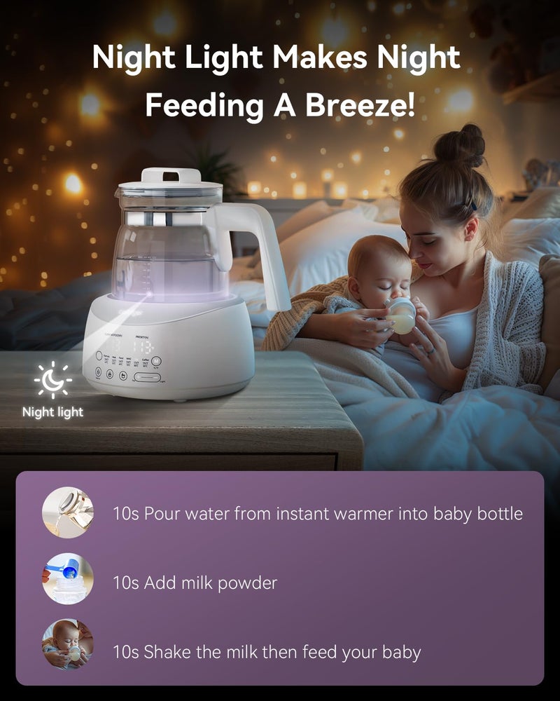Comfyer Bottle Warmer comfyer, Baby Bottle Warmer with Night Light and Faster Cooling Fan, Instantly Water Warmer, Tea Kettle Electric with 6 Temperature Control Presets, Feed Baby More Easier and Healthier - Image 4