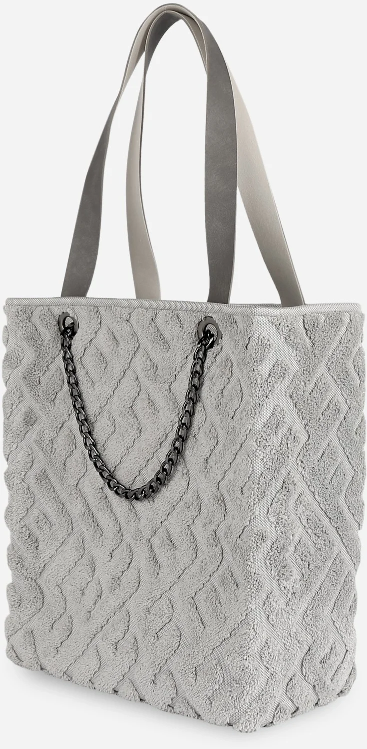 Hamur Dough Women's Fabric Hand and Shoulder Bag Maze Gray Fur Plush Knitted Handbag