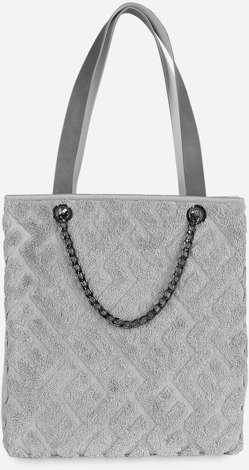 Hamur Dough Women's Fabric Hand and Shoulder Bag Maze Gray Fur Plush Knitted Handbag