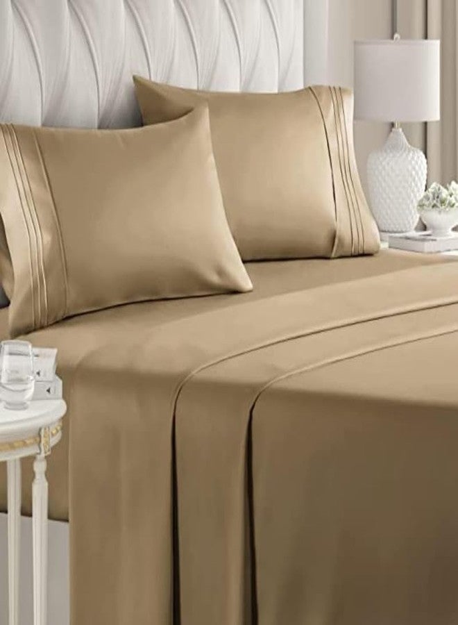 SEM B GRA - King Size Bedsheets for Single Bed 600 TC - Cotton Elastic Fitted Sheet (75 x 70 Inches)_with 8 Inch Drop- Color_Taupe Solid [ Fitted Sheet with 2 Pillow Cover] - Image 1