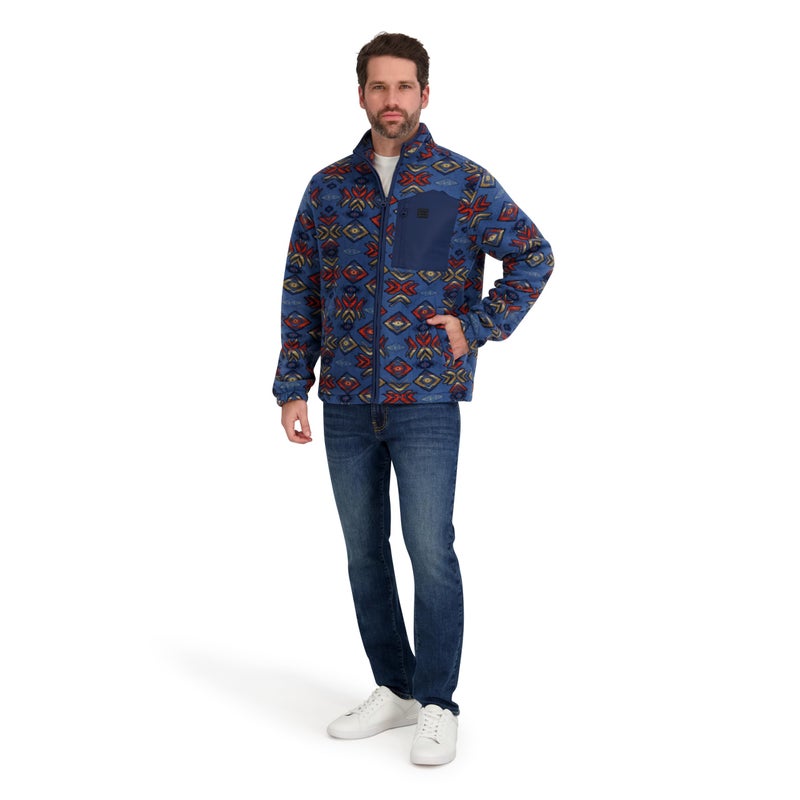 Billabong Mens Sherpa Bonded Polar Fleece Aztec Print Jacket, Dusty Blue, L - Image 2