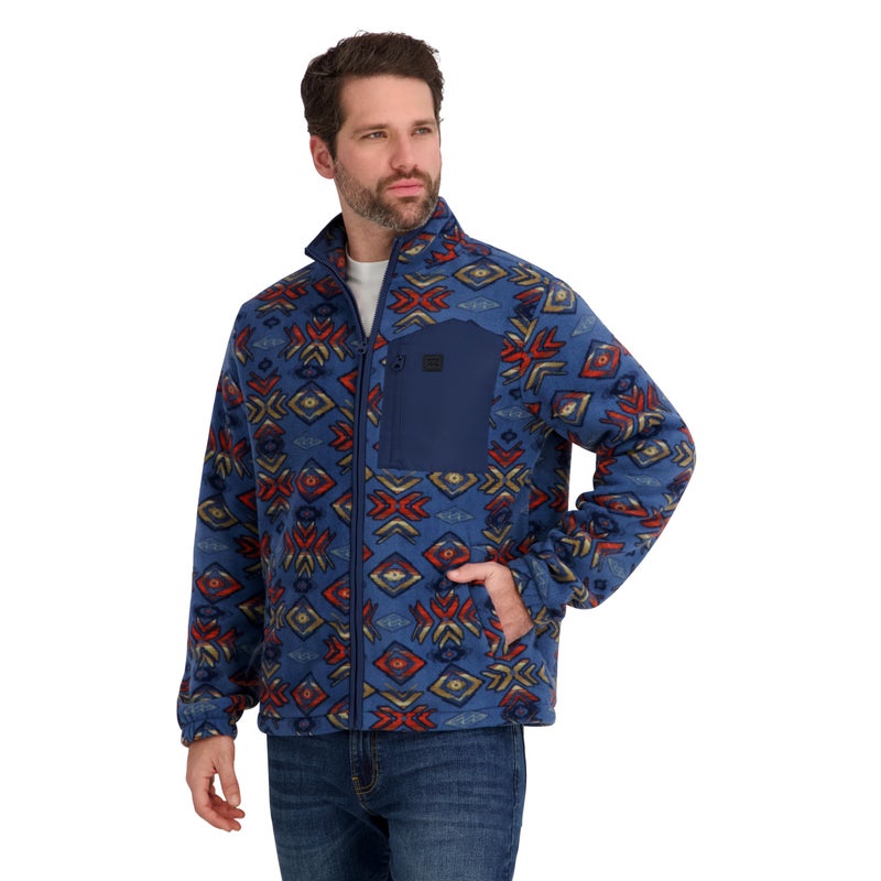 Billabong Mens Sherpa Bonded Polar Fleece Aztec Print Jacket, Dusty Blue, L - Image 1