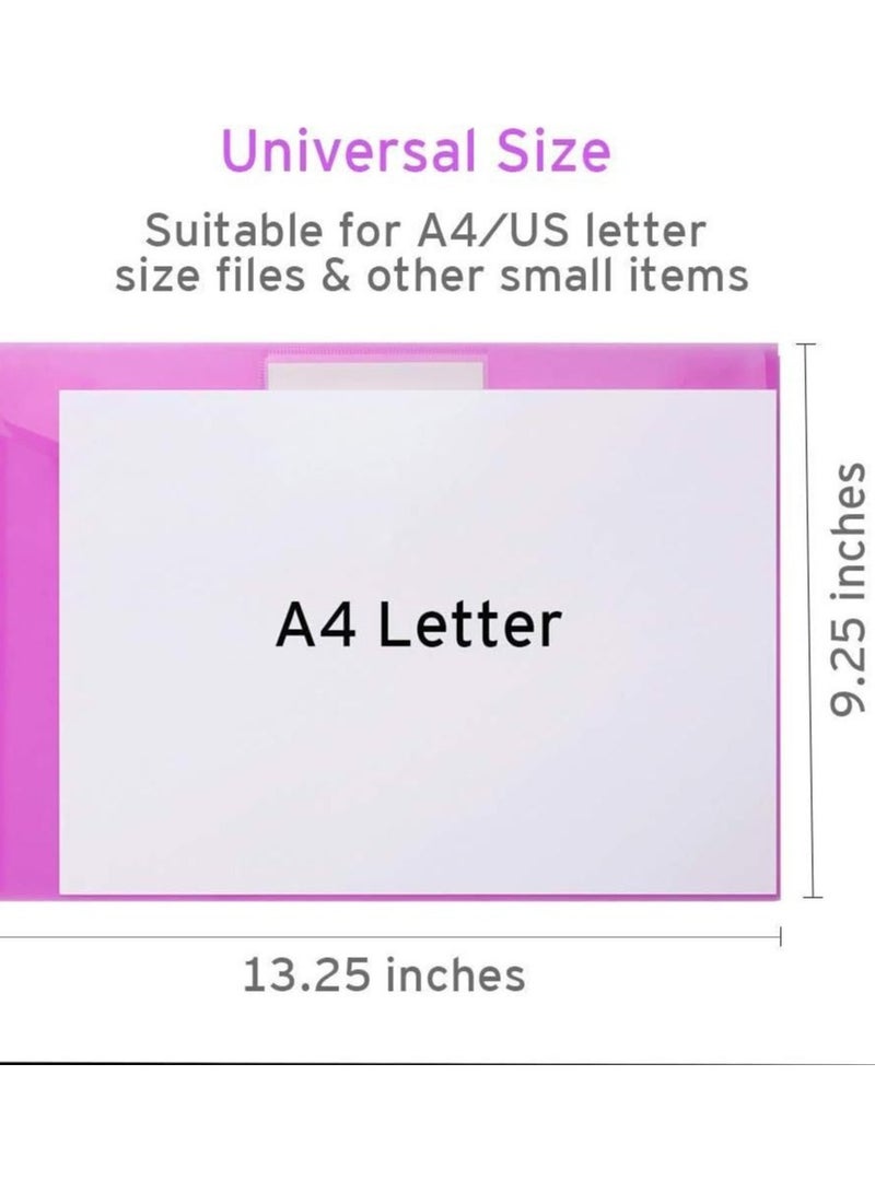 10 Pack 5 Color Envelopes, File Folders Clear Document Folders File Envelopes with Label Pocket A4 Size - Image 3