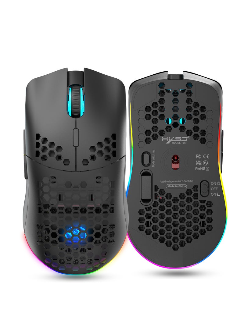 إتش إكس إس جيه ماوس الألعاب T66 RGB ثلاثي الأوضاع 2.4 جيجاهرتز/سلكي/BT5.3 مع DPI قابل للتعديل لأجهزة الكمبيوتر المكتبية والكمبيوتر المحمول  - Image 3