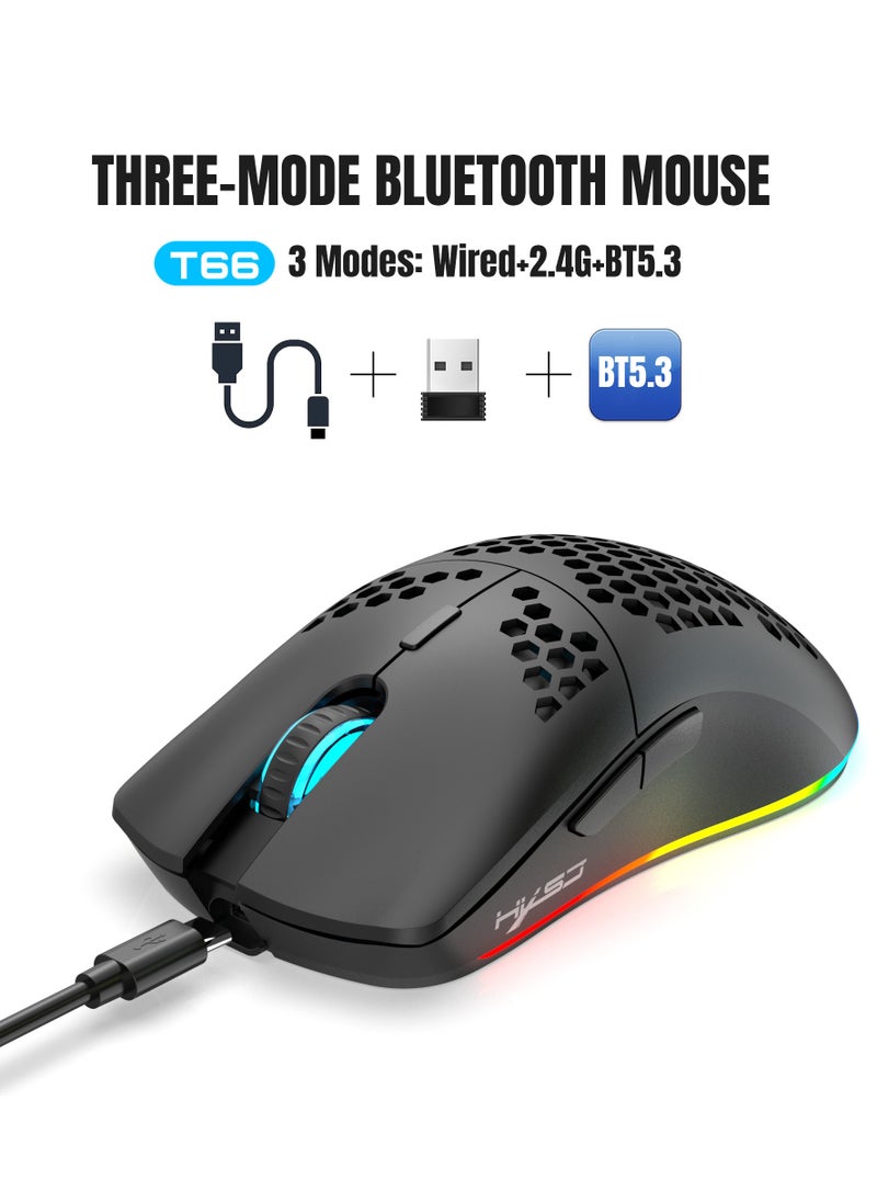 إتش إكس إس جيه ماوس الألعاب T66 RGB ثلاثي الأوضاع 2.4 جيجاهرتز/سلكي/BT5.3 مع DPI قابل للتعديل لأجهزة الكمبيوتر المكتبية والكمبيوتر المحمول  - Image 4