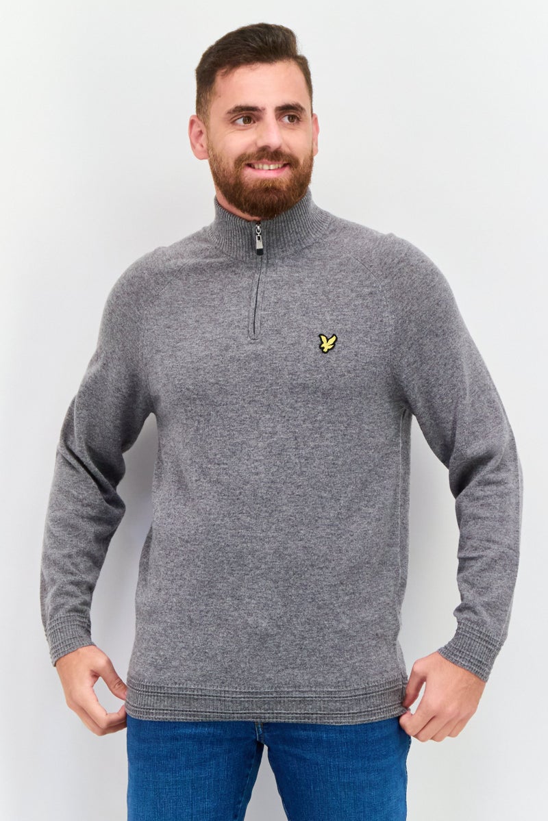 Lyle & Scott Men Mock Neck Brand Logo Long Sleeves Sweatshirt, Grey - Image 1